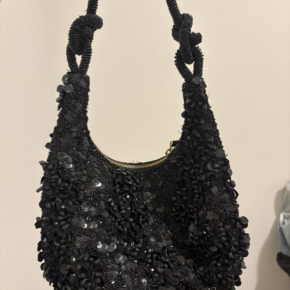 Black Beaded Viral Bag with knot shoulder strap – made in India